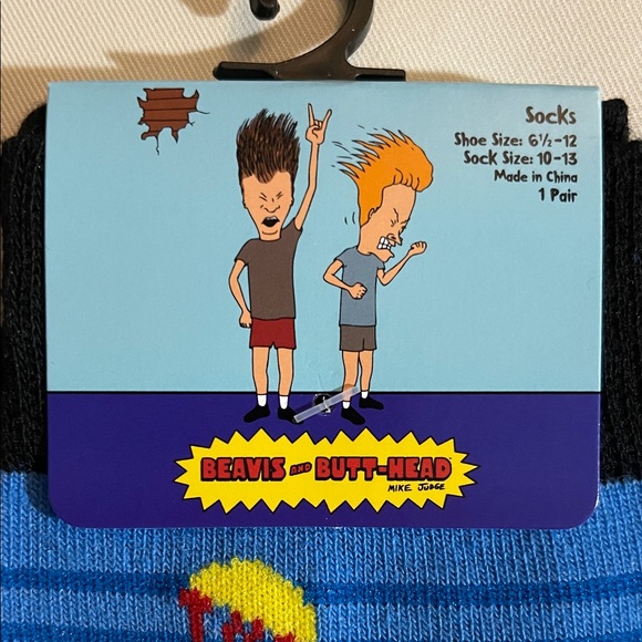 Bevis and Butt-Head Blue and Red Socks. Shoe Size 6.5 - 12. NWT - Picture 2 of 6